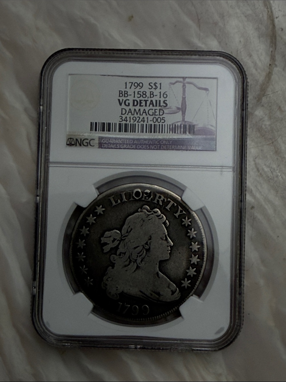 1799 Draped Bust Silver Dollar NGC Holder - Dark Grey Patina